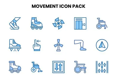 Movement Two Colour Collection Icons Pack Stock Illustration