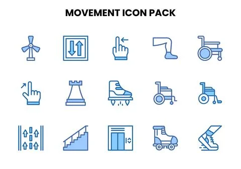 Movement Two Colour Set Icons Pack Stock Illustration