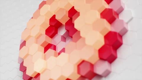 Movement of a wall of hexagons in waves up and down, which creates red self Video stock 140898919