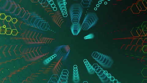 Movement of a wall of hexagons in waves up and down, which creates green self Stock Footage 153018043