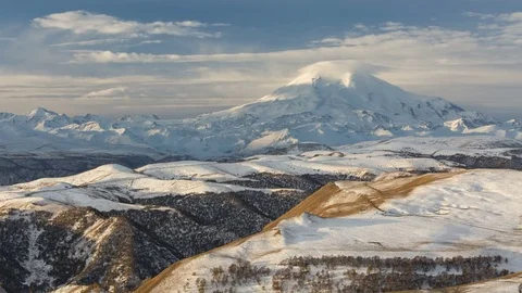 The movements of clouds up to the slopes of the mountains of Caucasus peaks. Stock Footage 70190878