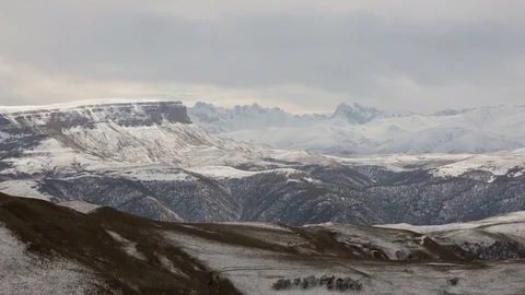 The movements of clouds up to the slopes of the mountains of Caucasus peaks. Stock Footage 70300596
