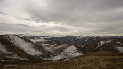 The movements of clouds up to the slopes of the mountains of Caucasus peaks. Stock Footage 70301068