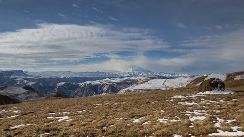 The movements of clouds up to the slopes of the  mountains of Caucasus peaks Stock Footage 70502223