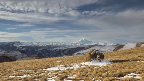 The  movements of clouds up to the slopes of the  mountains of Central Caucasus Stock Footage 70489008