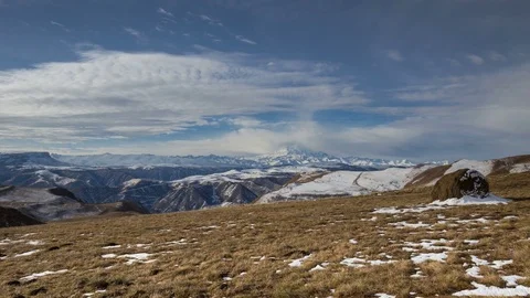 The  movements of clouds up to the slopes of the  mountains of Central Caucasus Stock Footage 70499639