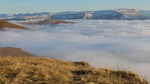 The  movements of clouds up to the slopes of the  mountains of Central Caucasus Stock Footage 70500752