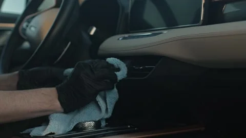 Movements With Microfiber Cloth To Clean And Refine Interior Surfaces Stock Footage 335214273