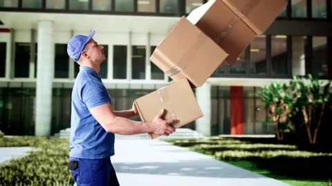 Mover Or Delivery Man Dropping Boxes Stock Footage 301353827