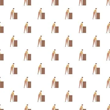 Mover pushing a box seamless pattern Stock Illustration