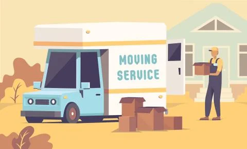 Movers helping to put boxes Stock Illustration
