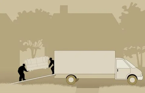 Movers Lifting Couch into a Van Stock Illustration