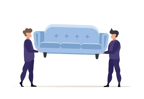 Movers or couriers carry a sofa. The concept of delivering parcels to home .. Stock Illustration