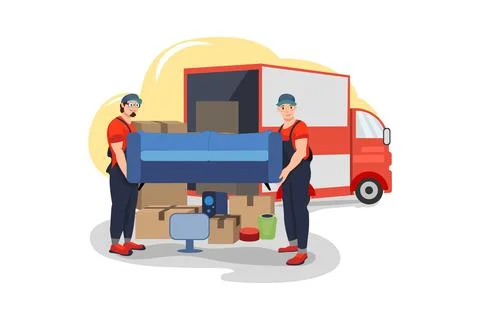 Movers picking up a sofa Illustrazione stock