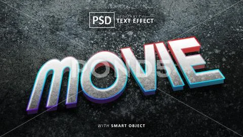 Movie 3d text effect editable PSD Template