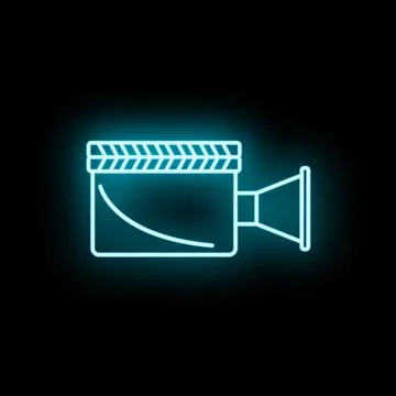 Movie camera clapperboard neon light glowing 스톡 일러스트