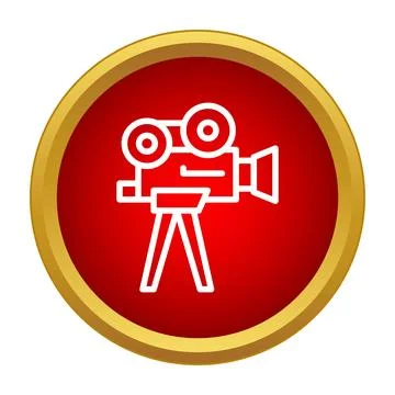 Movie camera icon on red button symbolizing cinema Stockillustratie