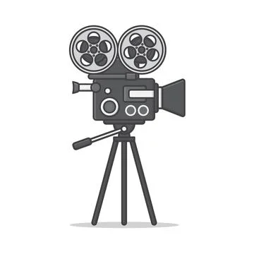 Movie Camera On A Tripod Vector Icon Illustration. Movie And Film Flat Icon Stock Illustration