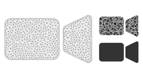 Movie Camera Vector Mesh 2D Model and Triangle Mosaic Icon Stock Illustration
