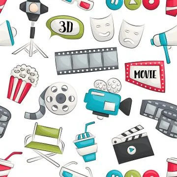 Movie cinema design. Seamless pattern. Vector illustrator. Ilustração Stock