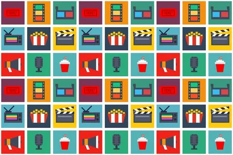 Movie Cinema seamless pattern background on white Stock Illustration