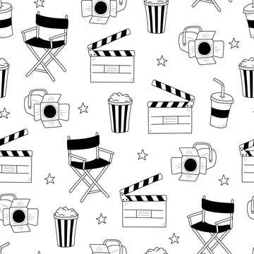 Movie, cinema vector pattern. Doodle hand drawn Stock Illustration