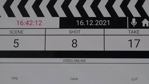 Movie clapper board interface. Digital number running and counting before sho Stock Footage 171079902