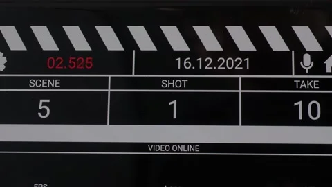 Movie clapper board interface. Digital number running and counting before sho Stock Footage 171080809