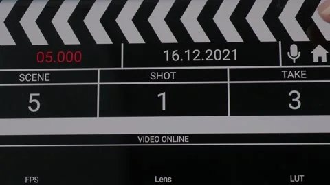 Movie clapper board interface. Digital number running and counting before sho Stock Footage 171080966