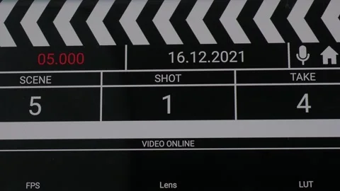 Movie clapper board interface. Digital number running and counting before sho Stock Footage 171082227