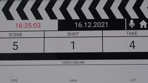Movie clapper board interface. Digital number running and counting before sho Stock Footage 171082918