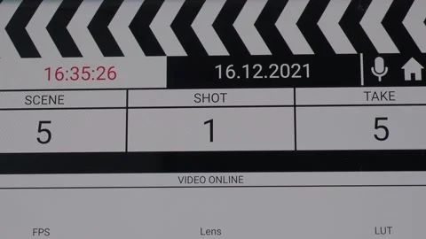 Movie clapper board interface. Digital number running and counting before sho Stock Footage 171083008
