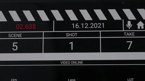 Movie clapper board interface. Digital number running and counting before sho Stock Footage 171083086