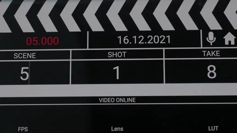 Movie clapper board interface. Digital number running and counting before sho Stock Footage 171083148