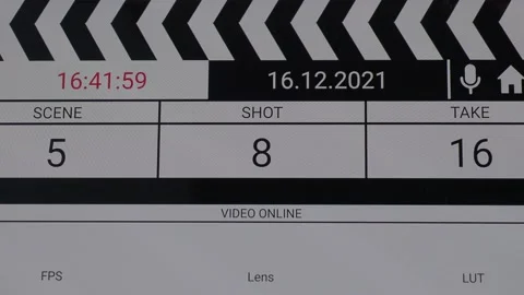 Movie clapper board interface. Digital number running and counting before sho Stock Footage 171100006