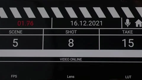 Movie clapper board interface. Digital number running and counting before sho Stock Footage 171100010