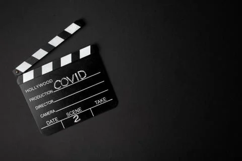 Movie clapperboard during the second wave of the coronavirus pandemic Stock Photos