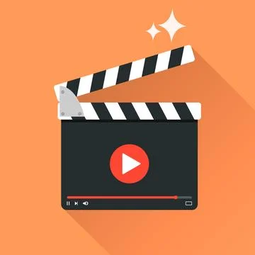 Movie clapperboard icon with play button and video player interface Stock Illustration