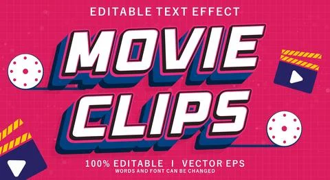 Movie clips vector text effect with modern style design Stock Illustration