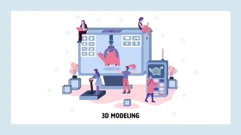 Movie computer graphic CGI and 3d modeling. Team of engineers work on 3d model Stock Illustration