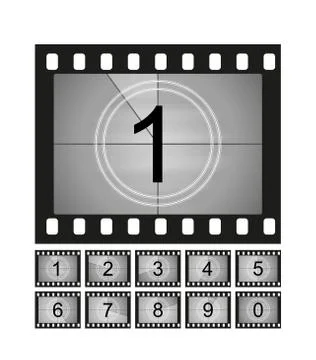 Movie countdown frames set. Old film cinema timer count Illustrazione stock