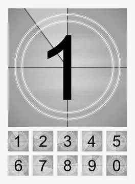 Movie countdown frames set. Old film cinema timer count Stock Illustration