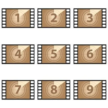 Movie countdown numbers vector set Stock Illustration