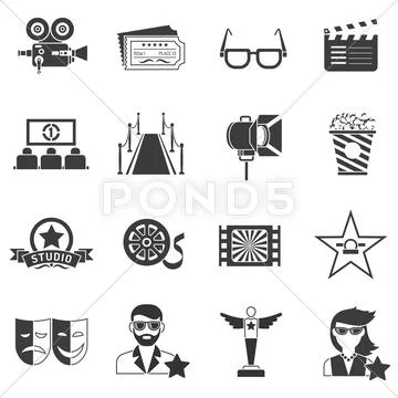 Movie Icons Black Set Stock Illustration