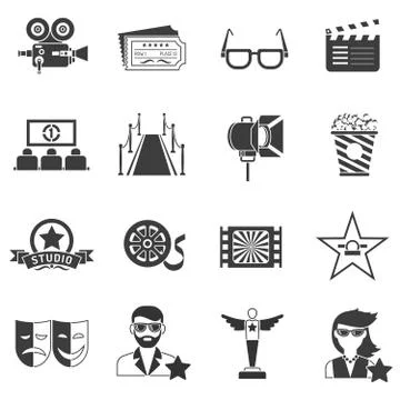 Movie Icons Black Set Stock Illustration