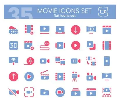 Movie Icons Bundle. Flat two color icons style. Vector illustration Stock Illustration