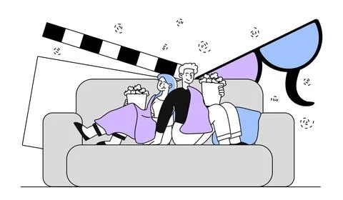 Movie night vector linear Illustrazione stock