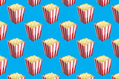 Movie popcorn pattern on blue background. Wallpaper Stock Illustration