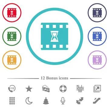 Movie processing flat color icons in circle shape outlines Illustrazione stock