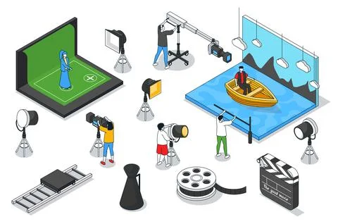 Movie Production Isometric Elements Stock Illustration